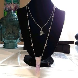 Boho Humming Bird Sterling Silver Amethyst Necklac